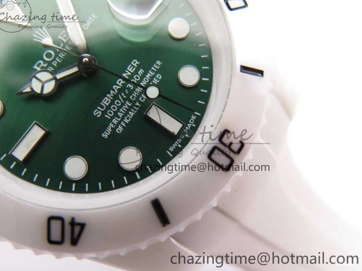 40mm 5GF Best Green Dial White Edition Submariner Strap White Ceramic Rubber SA3135 on 0209